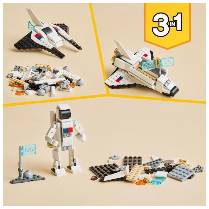 LEGO Creator 3-en-1 31134 La Navette Spatiale, Jouet Figurine Astronau