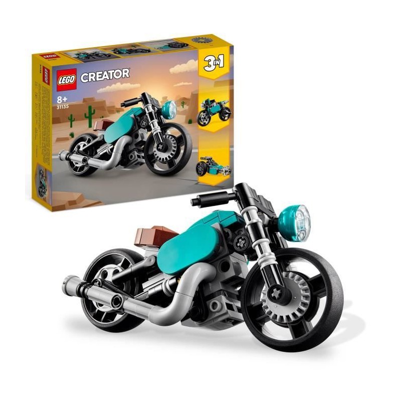 LEGO Creator 3-en-1 31135 La Moto Ancienne, Jouet Voiture Classique et de Rue, avec Dragster