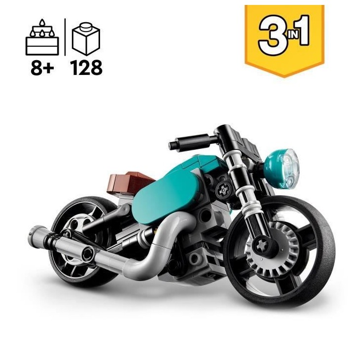 LEGO Creator 3-en-1 31135 La Moto Ancienne, Jouet Voiture Classique et