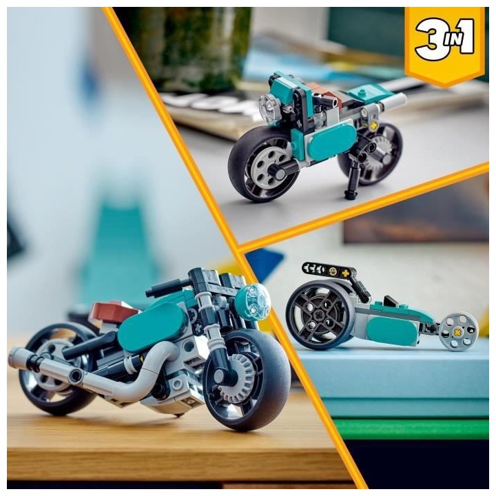 LEGO Creator 3-en-1 31135 La Moto Ancienne, Jouet Voiture Classique et