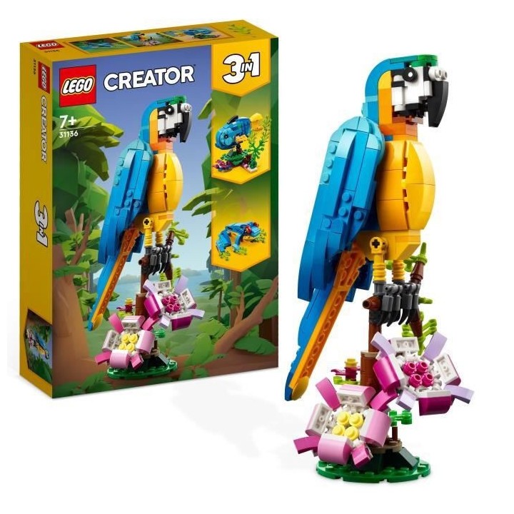 LEGO Creator 3-en-1 31136 Le Perroquet Exotique, Figurines Animaux de