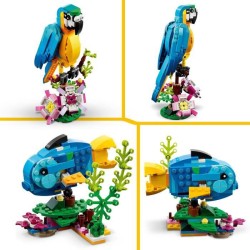 LEGO Creator 3-en-1 31136 Le Perroquet Exotique, Figurines Animaux de la Jungle, avec Grenouille et Poisson