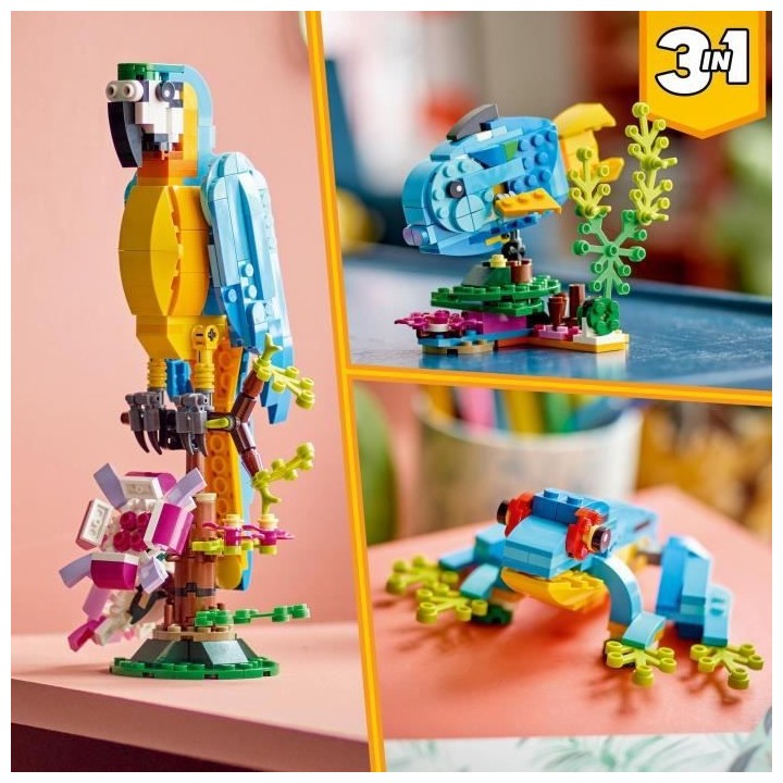 LEGO Creator 3-en-1 31136 Le Perroquet Exotique, Figurines Animaux de