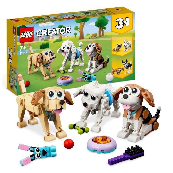 LEGO Creator 3-en-1 31137 Adorables Chiens, Figurines de Teckel, Carli