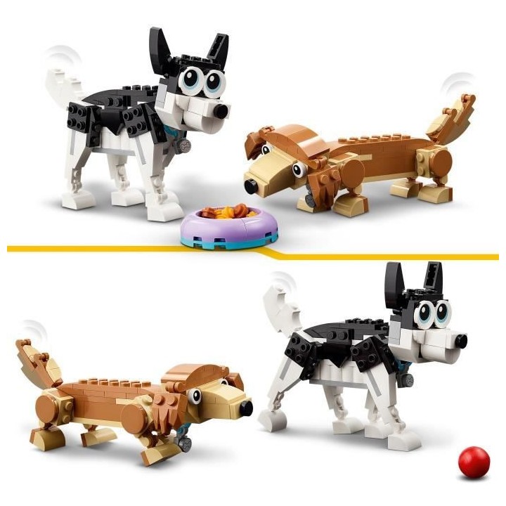 LEGO Creator 3-en-1 31137 Adorables Chiens, Figurines de Teckel, Carli