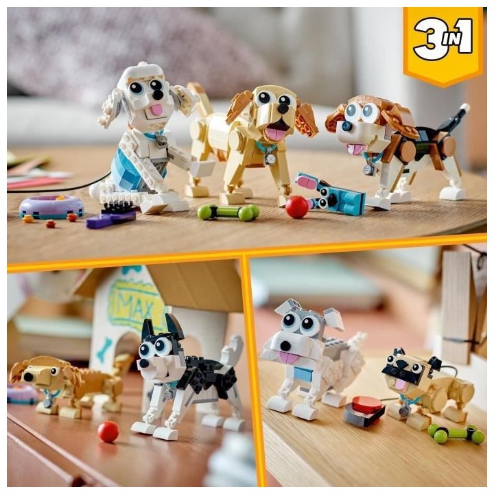 LEGO Creator 3-en-1 31137 Adorables Chiens, Figurines de Teckel, Carli
