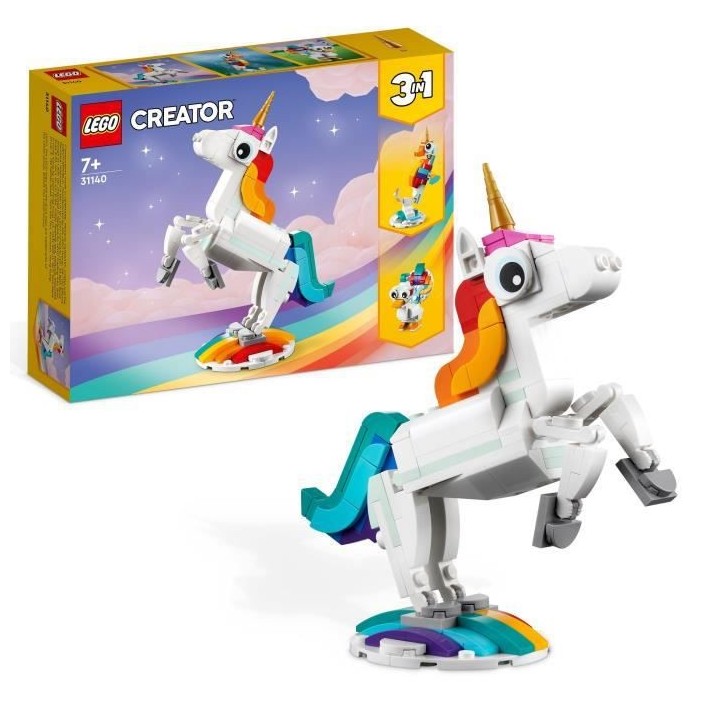 LEGO Creator 3-en-1 31140 La Licorne Magique, Jouet Hippocampe et Paon