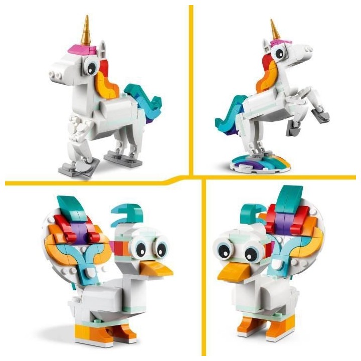 LEGO Creator 3-en-1 31140 La Licorne Magique, Jouet Hippocampe et Paon