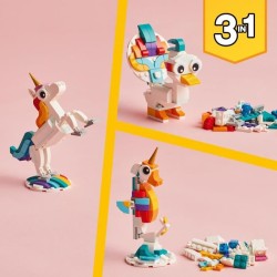 LEGO Creator 3-en-1 31140 La Licorne Magique, Jouet Hippocampe et Paon, Figurines d'Animaux