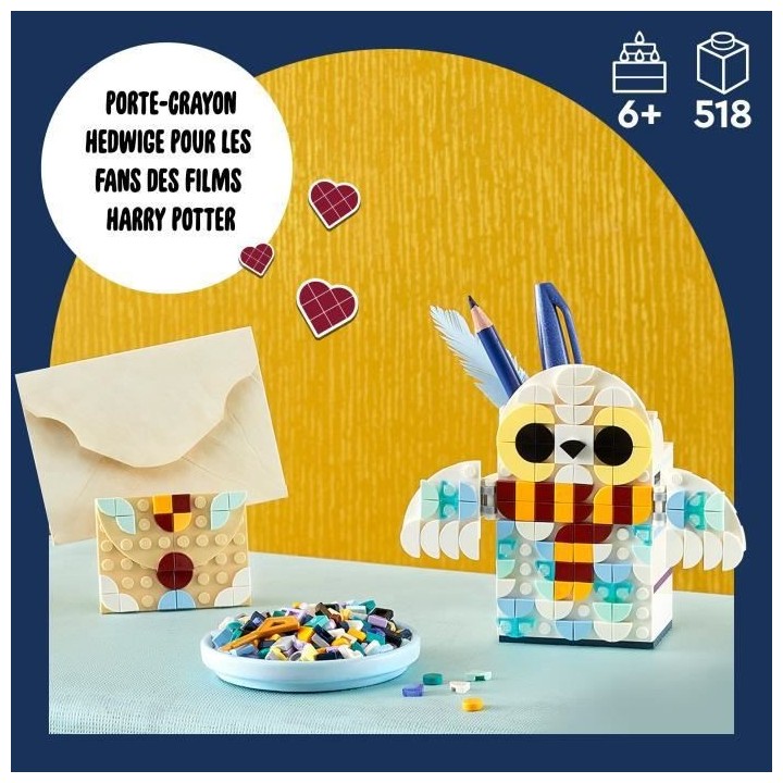 LEGO DOTS 41809 Porte-Crayons Hedwige, Fournitures Harry Potter Hibou,