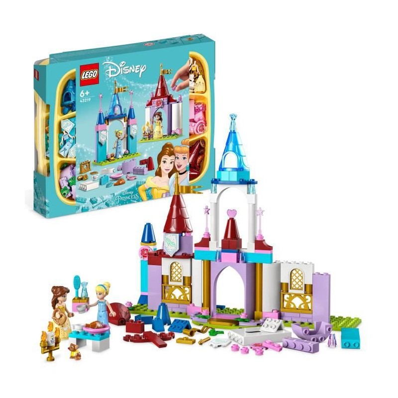 LEGO Disney Princess 43219 Châteaux Créatifs, Jouet Château avec Mini-Poupées Belle et Cendrillon