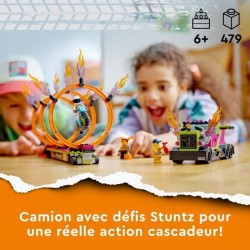 LEGO City Stuntz 60357 Le Défi de Cascade : les Cercles de Feu, Jouet Moto avec Camion