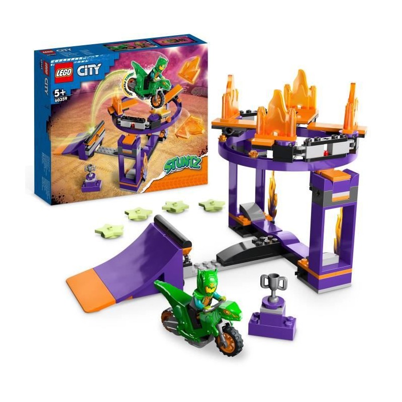 LEGO City Stuntz 60359 Le Défi de Cascade : le Tremplin, Jouet 2-en-1 avec Moto Dinosaure