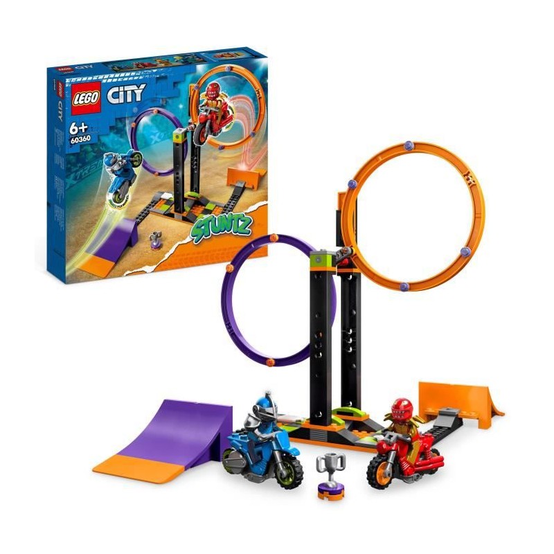 LEGO City Stuntz 60360 Le Défi de Cascade : les Cercles Rotatifs, Jouet Moto pour 1 ou 2 Joueurs