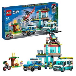 LEGO City 60371 Le QG des Véhicules d'Urgence, Hélicoptere Jouet, Mo