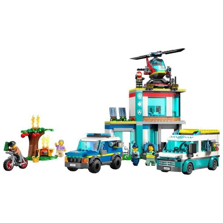 LEGO City 60371 Le QG des Véhicules d'Urgence, Hélicoptere Jouet, Mo