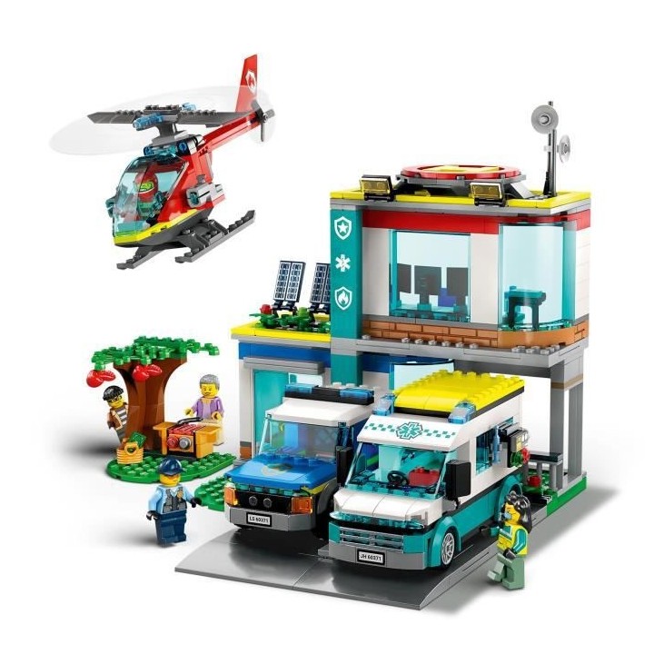 LEGO City 60371 Le QG des Véhicules d'Urgence, Hélicoptere Jouet, Mo