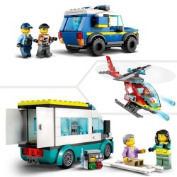 LEGO City 60371 Le QG des Véhicules d'Urgence, Hélicoptere Jouet, Moto et Voiture de Police