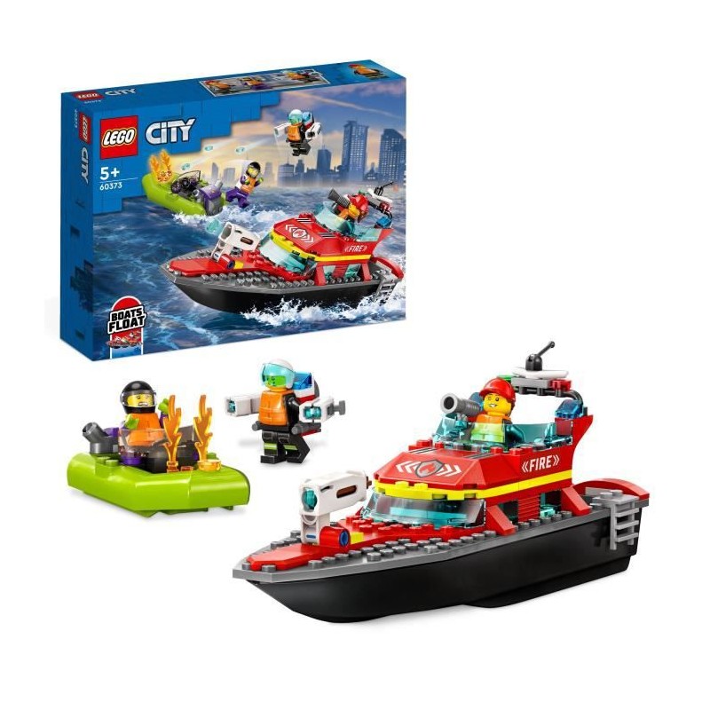 LEGO City 60373 Le Bateau de Sauvetage des Pompiers, Jouet Flottant, Jetpack et Minifigurines