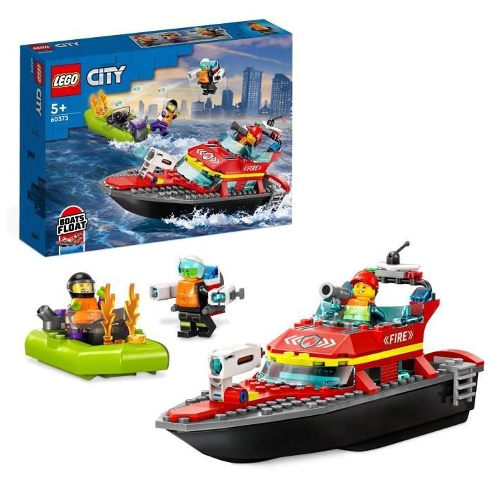 LEGO City 60373 Le Bateau de Sauvetage des Pompiers, Jouet Flottant, J