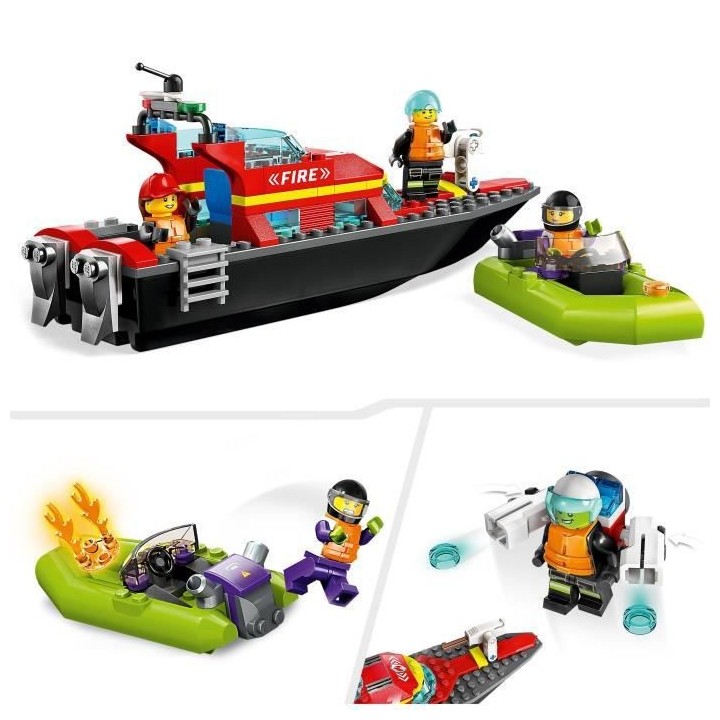 LEGO City 60373 Le Bateau de Sauvetage des Pompiers, Jouet Flottant, J