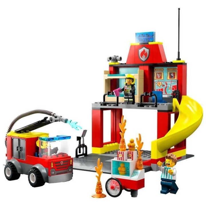 LEGO City 60375 La Caserne et le Camion des Pompiers, Jouet Véhicule