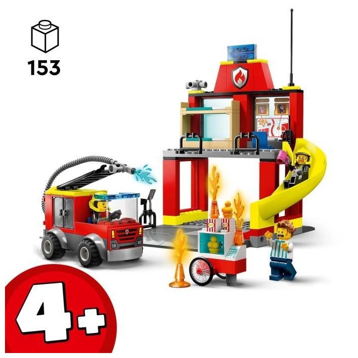 LEGO City 60375 La Caserne et le Camion des Pompiers, Jouet Véhicule