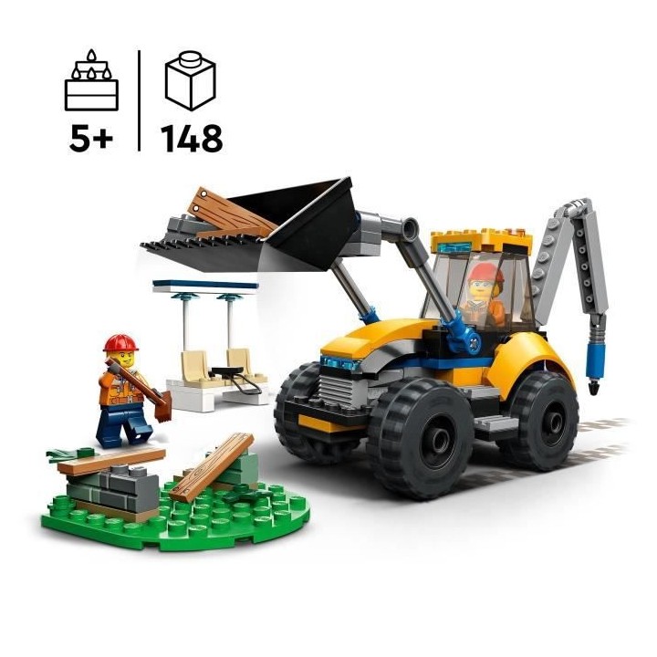 LEGO City 60385 La Pelleteuse de Chantier, Jouet Engin de Chantier, Ga