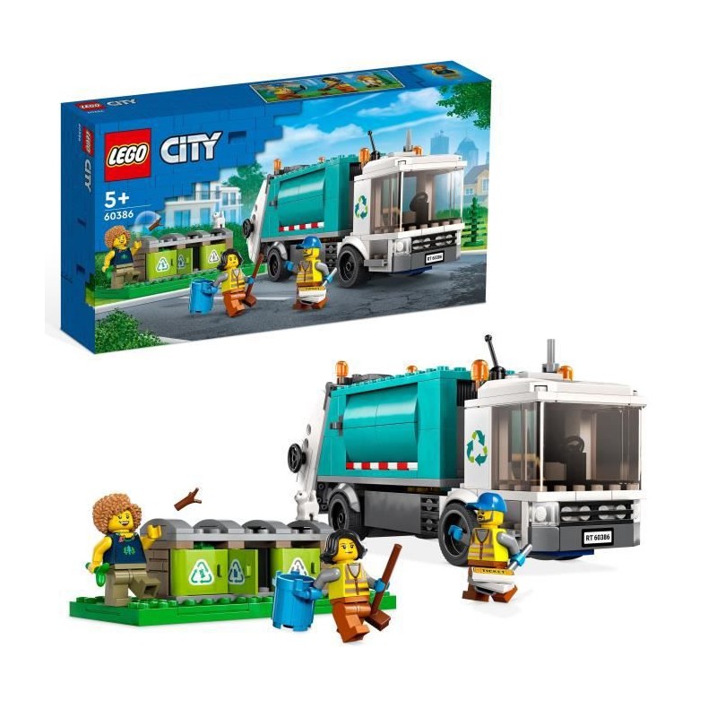 LEGO City 60386 Le Camion de Recyclage, Jouet Camion-Poubelle, Jeu Éducatif Enfants 5 Ans