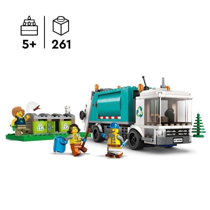 LEGO City 60386 Le Camion de Recyclage, Jouet Camion-Poubelle, Jeu Éd
