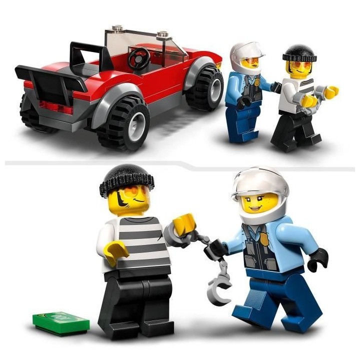 LEGO City 60392 La Course-Poursuite de la Moto de Police, Jouet Voitur