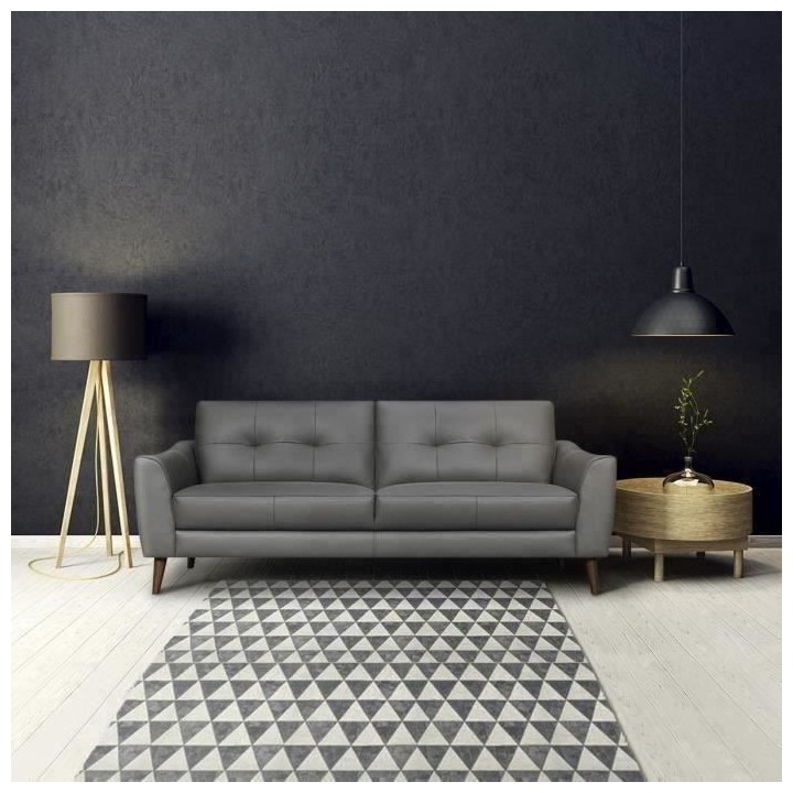 Canapé 3 places AUSTIN - Cuir de vachette  Gris - L 204 x P 88 x H x