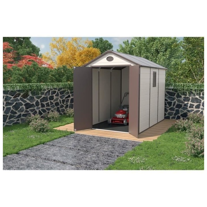 Abri de jardin en résine 5,32 m² - Kit d'ancrage inclus - Beige et m