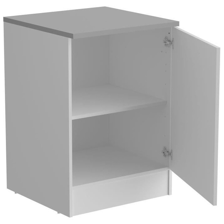 OSLO Meuble bas 1 porte + tablette + plan - Décor blanc mat - L 60 x