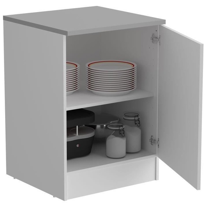 OSLO Meuble bas 1 porte + tablette + plan - Décor blanc mat - L 60 x