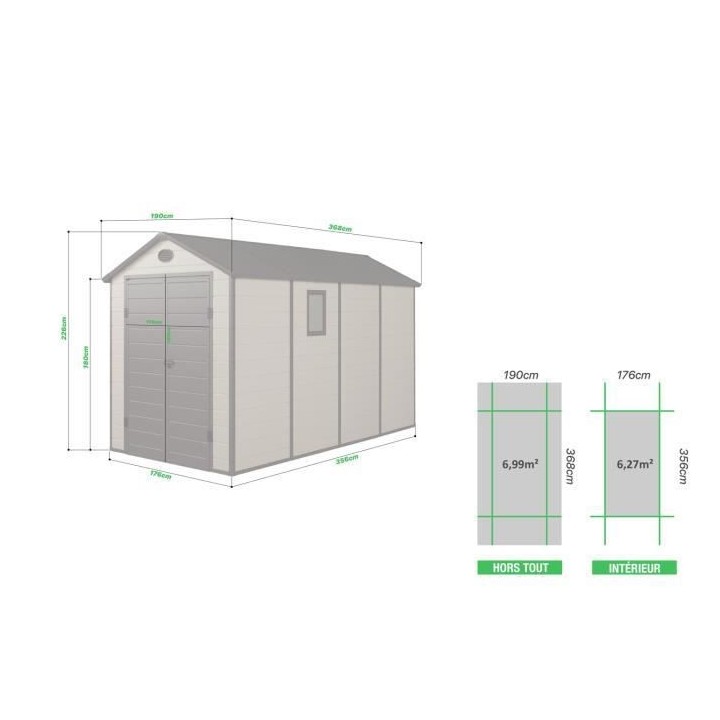 Abri de jardin en métal 6,99m² - Kit d'ancrage et plancher inclus -