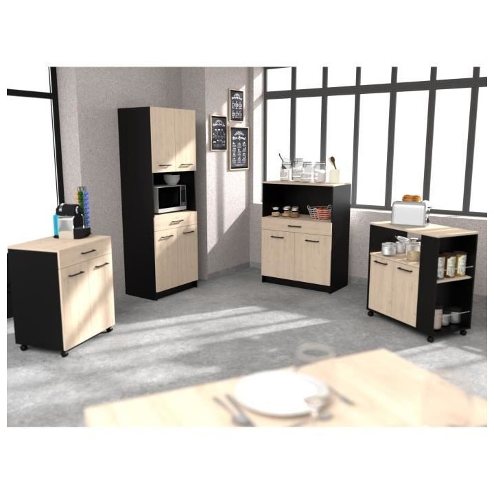 IDEM Desserte en 60 cm - L 60 x P 42,8 x H 75 cm - 1 Tiroir et 2 Porte