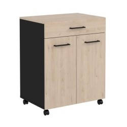 IDEM Desserte en 60 cm - L 60 x P 42,8 x H 75 cm - 1 Tiroir et 2 Portes - Chene et noir - EKIPA