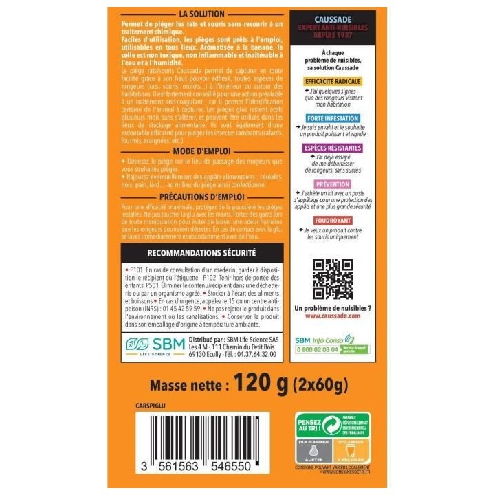 CAUSSADE CARSPIGLU Glu Rats, Souris & Mulots | 2 Pieges | Faciles d'Ut