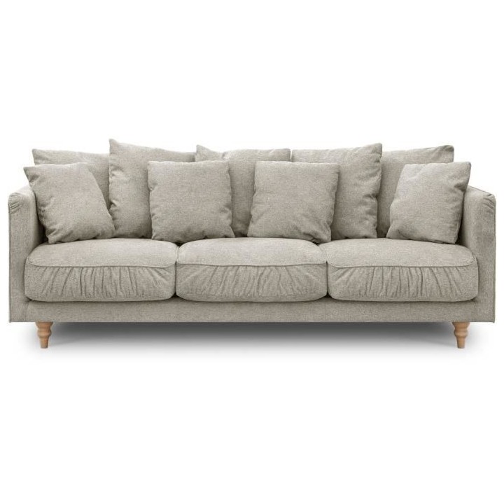 Canapé fixe 4 places CONSTANCE - Tissu beige - Pied en bois massif -
