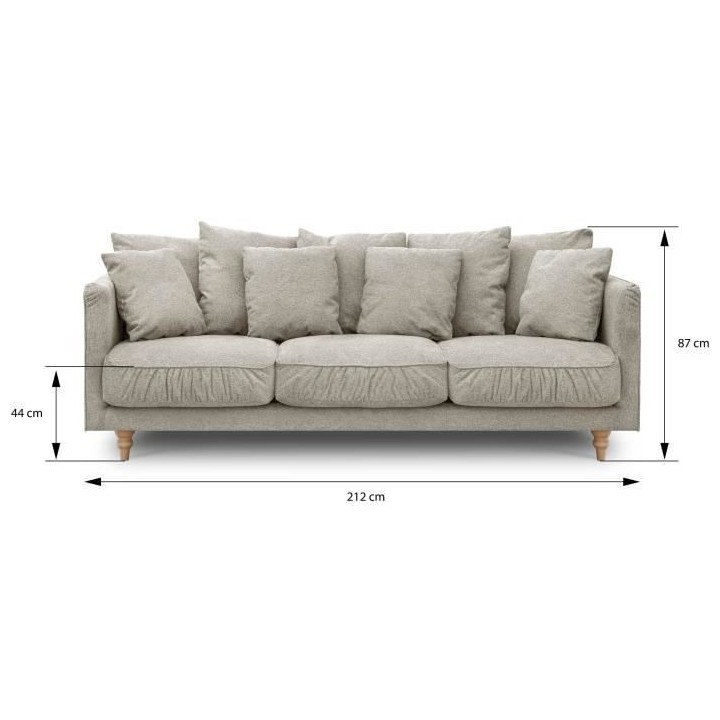 Canapé fixe 4 places CONSTANCE - Tissu beige - Pied en bois massif -