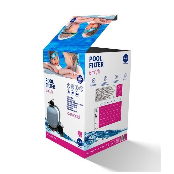 GRE - Filtre a sable pour piscine de 6m³/h - Avec pré-filtre