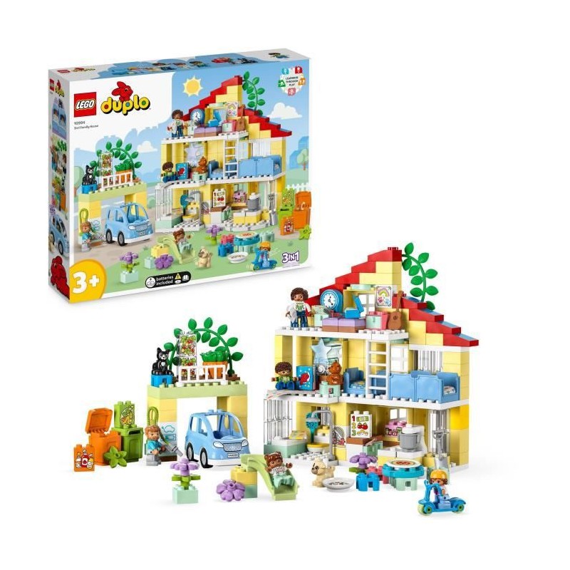 LEGO DUPLO Ma Ville 10994 La Maison Familiale 3-en-1, Jouet Maison de Poupée avec Voiture