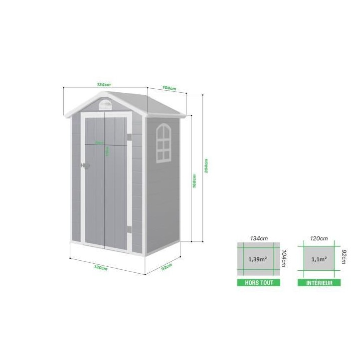 Abri de jardin en acier 1,39 m² - Plancher inclus - Gris foncé