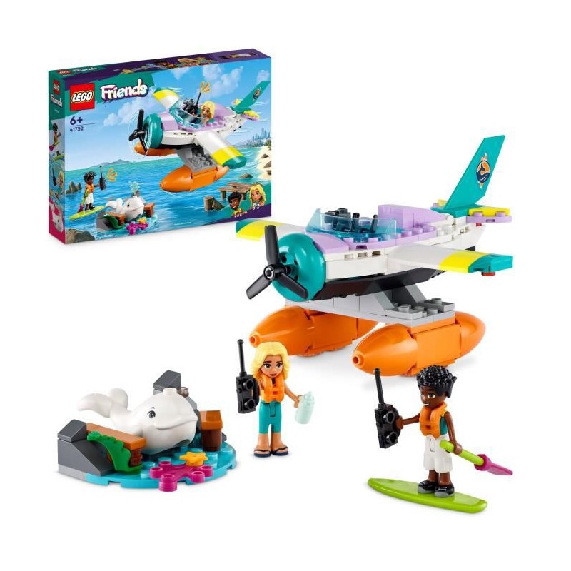 LEGO Friends 41752 L'Hydravion de Secours en Mer, Jouet Avion avec Figurine Baleine et Mini-Poupées