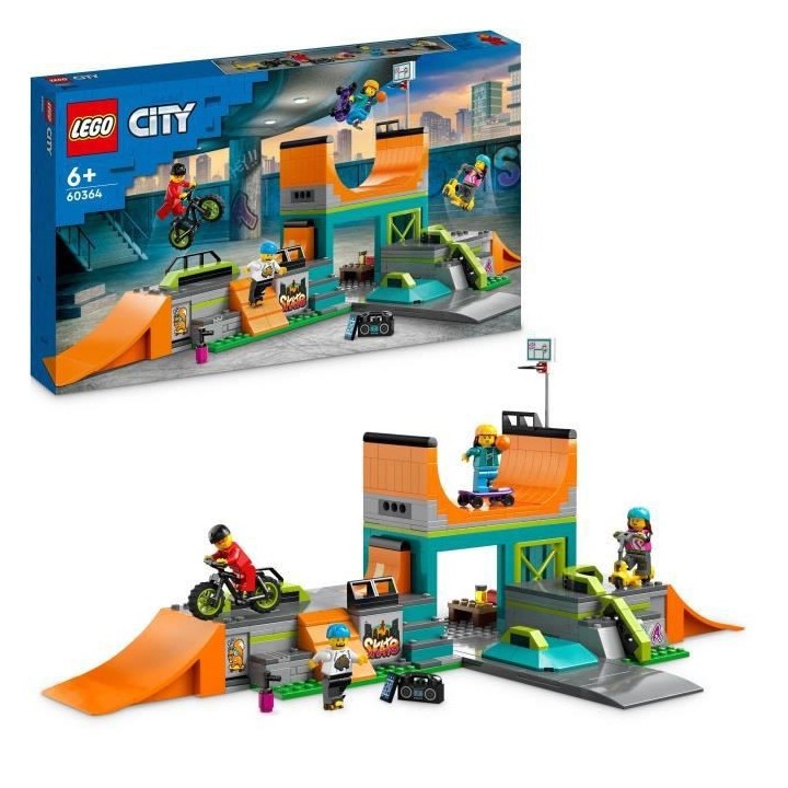 LEGO City 60364 Le Skatepark Urbain, Jouet de Cascade avec Vélo BMX,