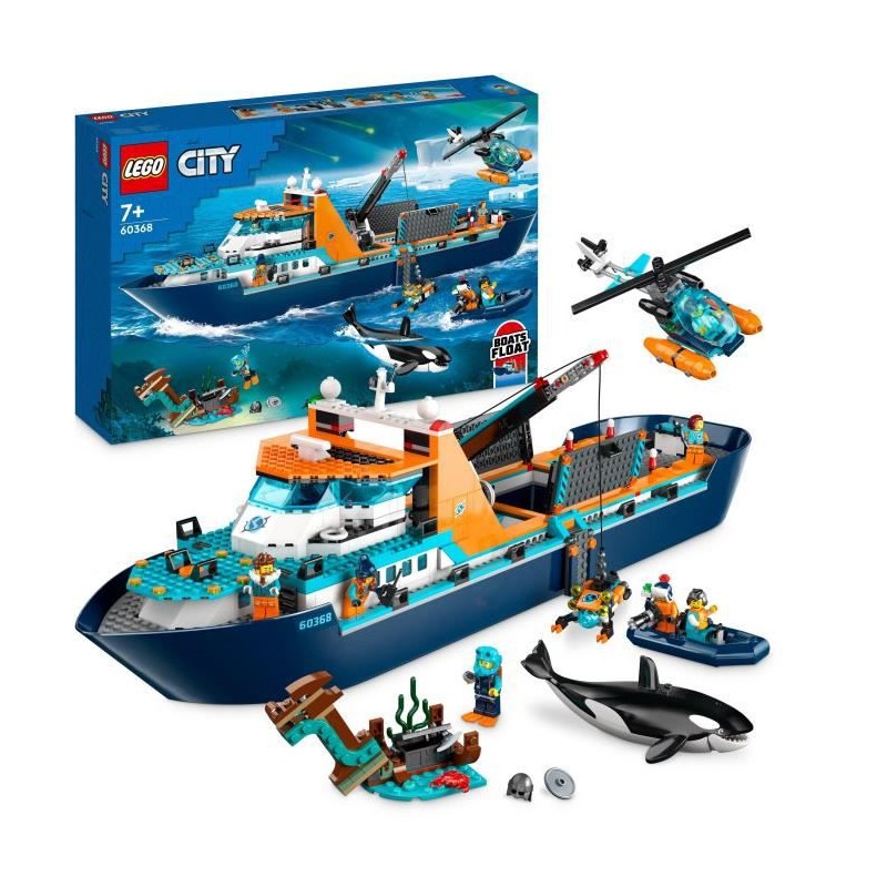 LEGO City 60368 Le Navire d'Exploration Arctique, Jouet de Grand Bateau Flottant, Cadeau Enfants