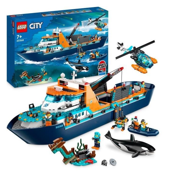 LEGO City 60368 Le Navire d'Exploration Arctique, Jouet de Grand Batea