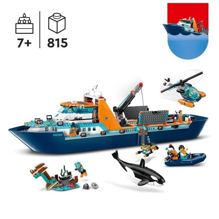 LEGO City 60368 Le Navire d'Exploration Arctique, Jouet de Grand Batea