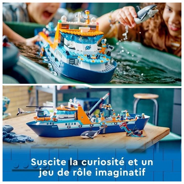 LEGO City 60368 Le Navire d'Exploration Arctique, Jouet de Grand Batea